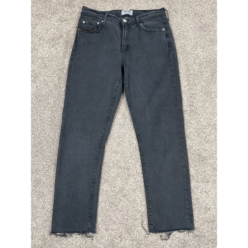 Agolde Jeans Womens 27 Black Denim Toni Tencel Stretch‎ Raw Hem Everyday Minimal